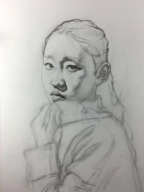 超写实素描，穿毛衣女孩超写实素描教程步骤图